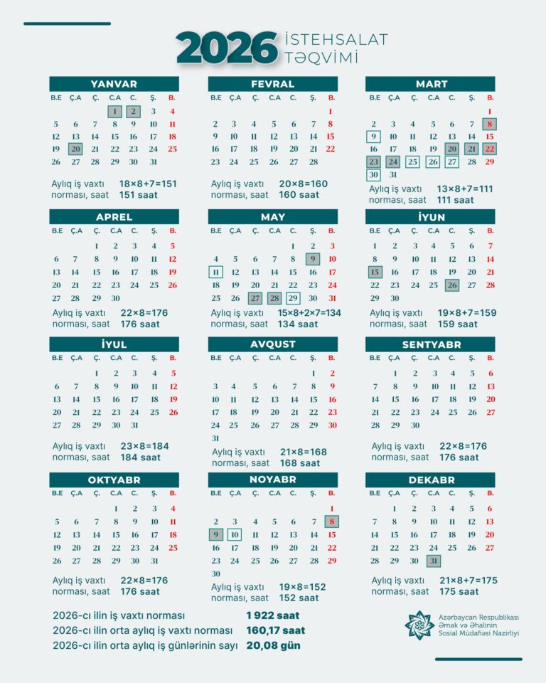 2026-cı ilin istehsalat təqvimi