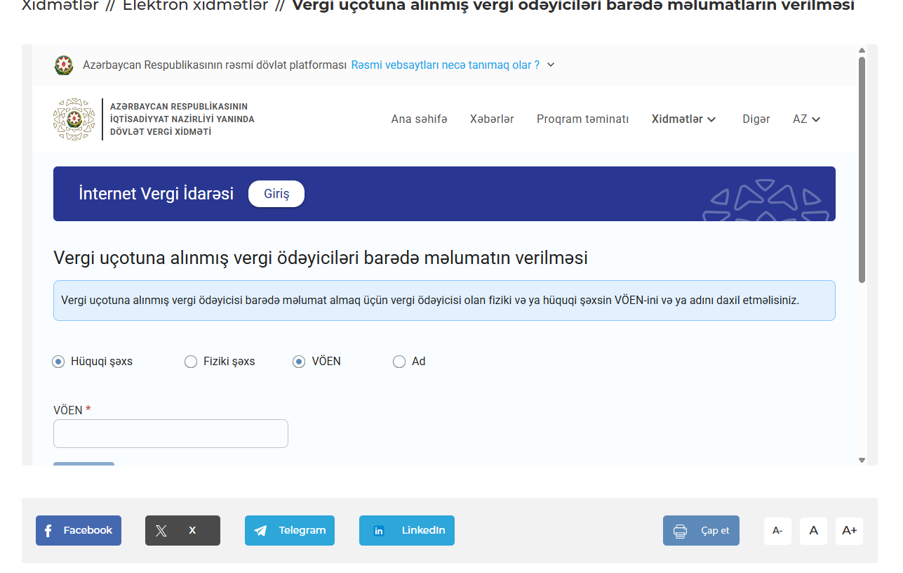 Vergi ödəyiciləri haqqında məlumatın əldə edilməsi